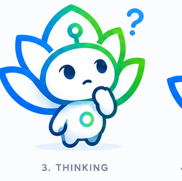 SENBOTIC mascot thinking about a research problem